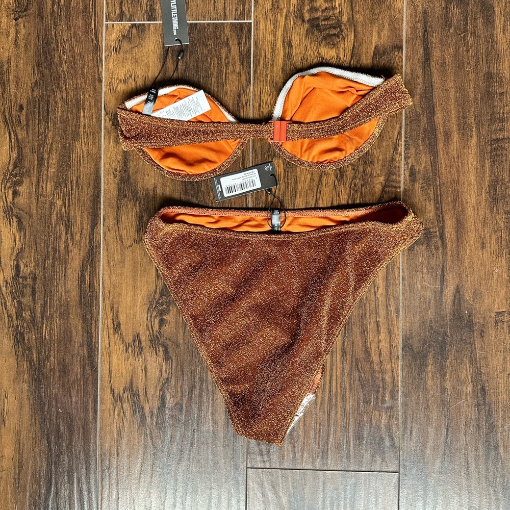 NWT Rust Glitter High Waist High Leg Bikini (top 14 & bottom 12) - Picture 7 of 7